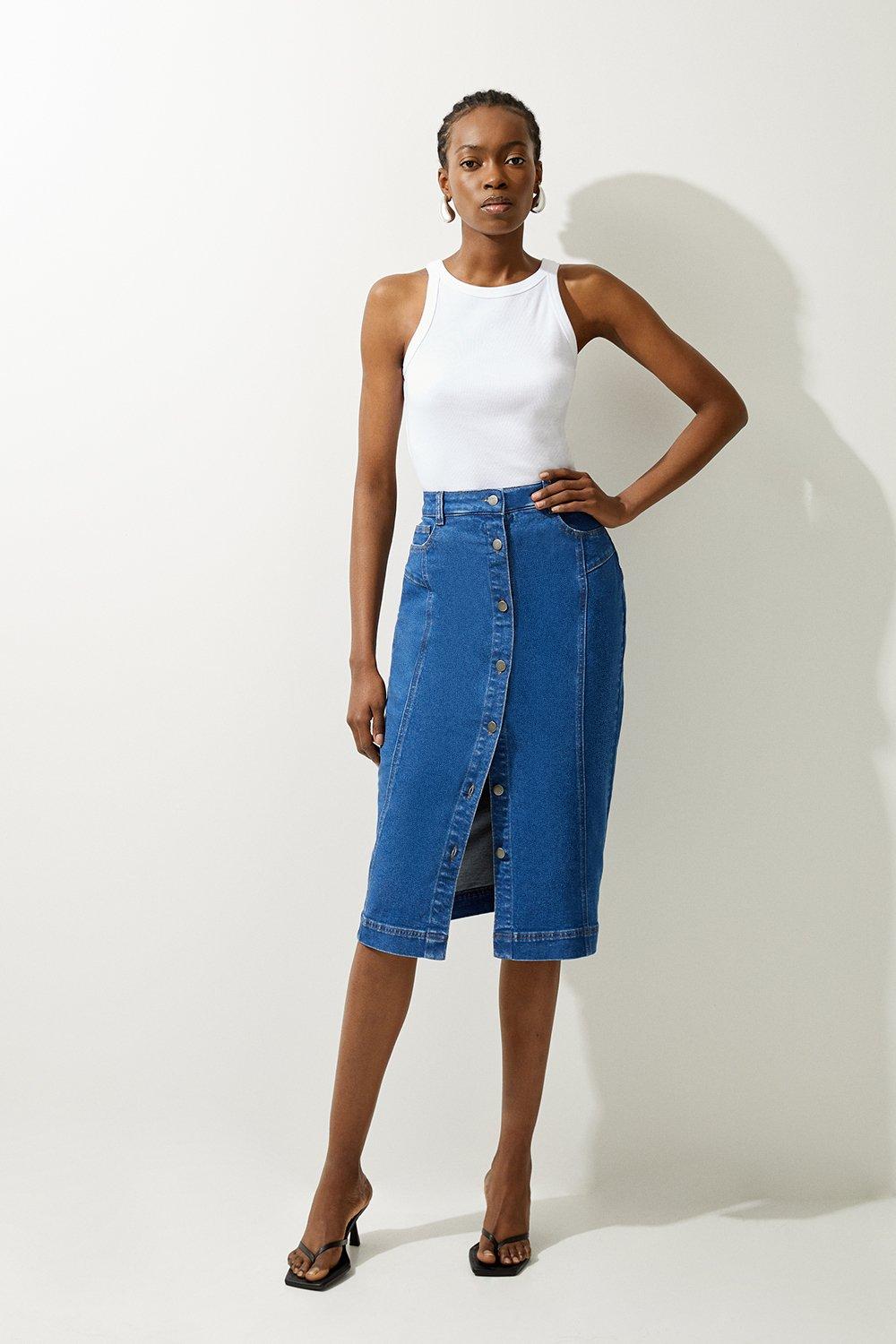 Mid length a line denim skirt hotsell